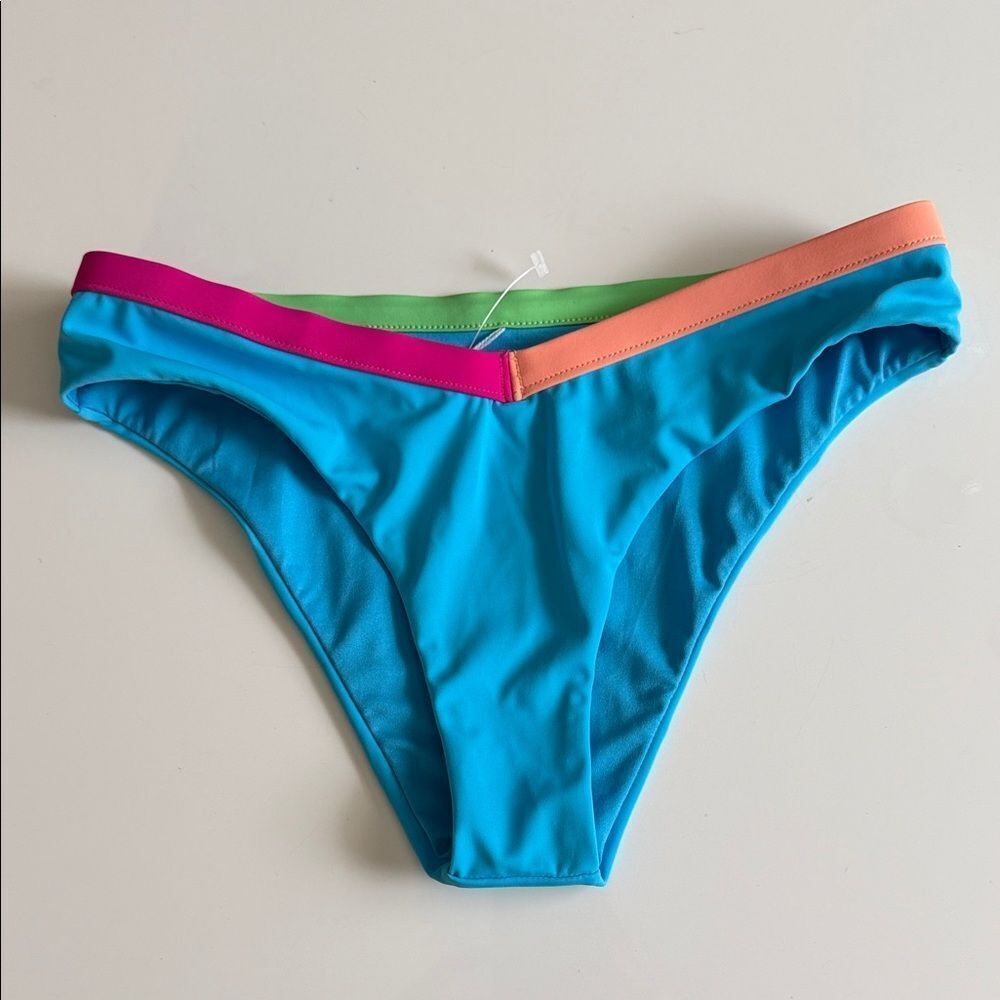 NWOT Altar'd State Turquoise Bikini Bottom with Pink, Orange and Green Waistband